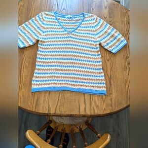 - B Young. Striped V-Neck Knit Top. Stripes. Granny Square Vibe. V Neck. S…